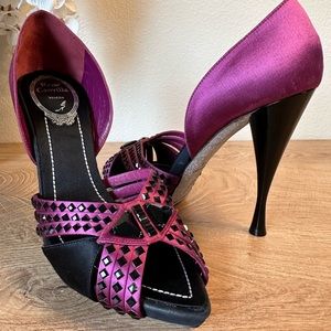 René Caovilla purple & black heels